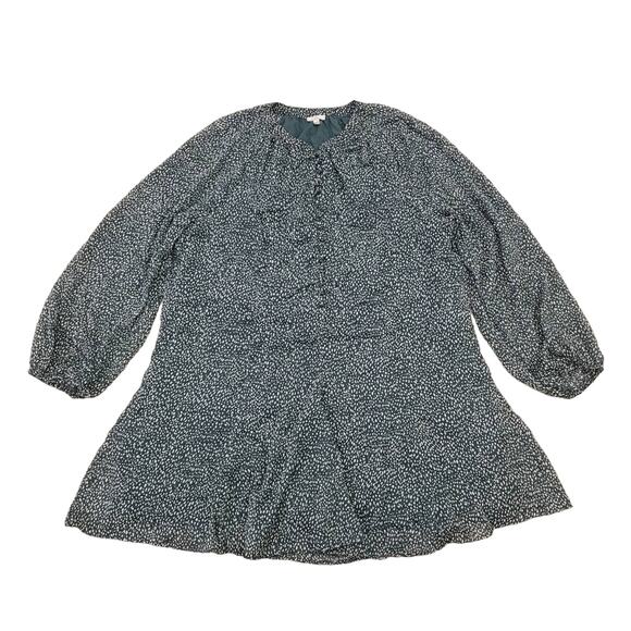 Joie Dress Women Size XXL Arctic Animal Leopard Print Balloon Sleeve Sheer Green - Picture 4 of 15